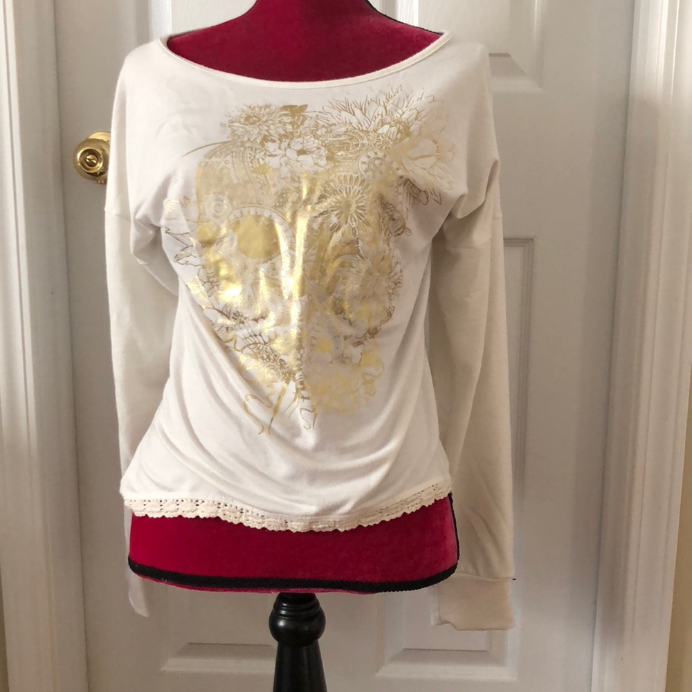 Sweatshirt with sugar skull in gold
